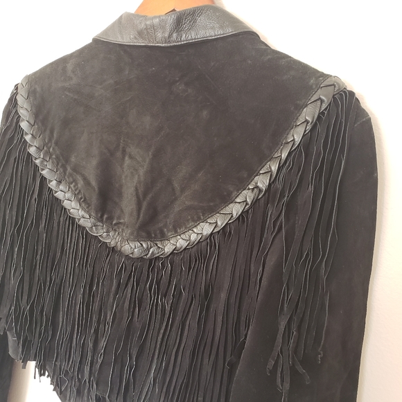 Black Suede and Leather Fringe Jacket - Picture 6 of 13